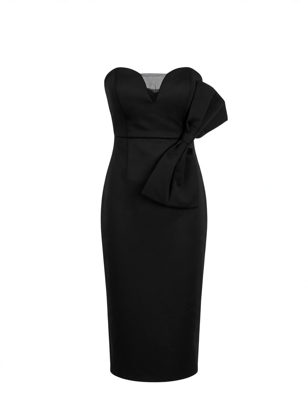 Strapless Black Bow-Accent Sheath Dress